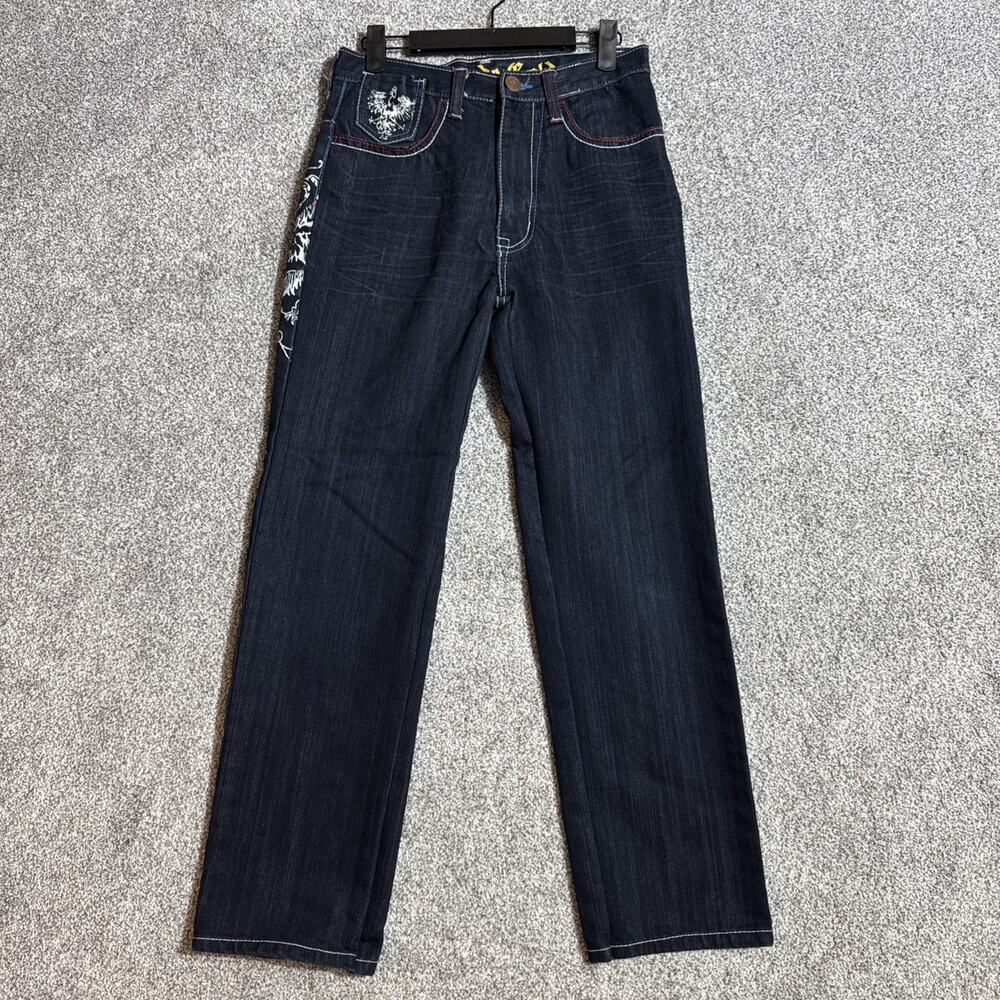 Y2K Inspired Jeans Women Size 14 Mallgoth Bootcut Rock Tattoo Grunge Embroidered